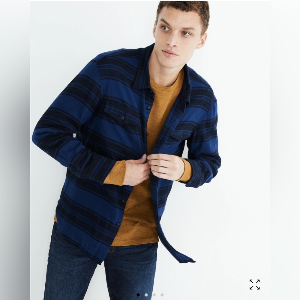 Madewell Men’s Brushed Twill Button Down Flannel In Blue & Black Striped size XL